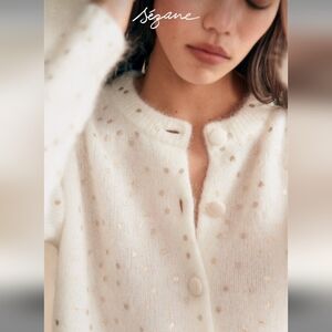 SÉZANE Talitha Kid Mohair Cardigan In Ecru  Champagne Dots NWOT XXS Runs Large